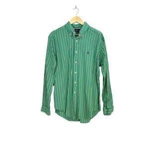 Ralph Lauren Mens Classic Fit Striped Button Down Shirt Green Yellow Blue Large